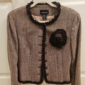 Moda International Herringbone Blazer with Black Trim